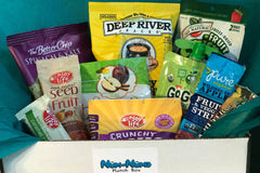 Sample box with Enjoy Life, Deep River, Brothers All Natural, Pure and The Better Chip