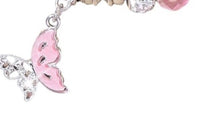 Silver and Pink CZ Butterfly Charm Bracelet — Dangling Pink Butterfly Charm, White Lotus Flower Beads, Friendship Bracelet, Gift for Her