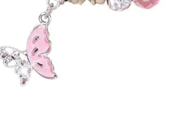 Silver and Pink CZ Butterfly Charm Bracelet — Dangling Pink Butterfly Charm, White Lotus Flower Beads, Friendship Bracelet, Gift for Her