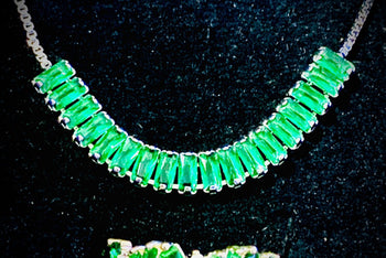 Emerald Green Gemstone Tennis Slider Bracelet & Ring Set, 2 karats