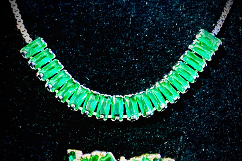 Emerald Green Gemstone Tennis Slider Bracelet & Ring Set, 2 karats