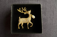 Festive Christmas Brooch Gift Set.Holiday Collection with Tree, Hat, Gloves and Reindeer in Gift Box