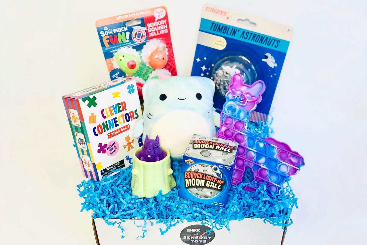 • Pop-Up Squirrel  •Tumblin Astronauts   •Llama bubble pop  •Noodlies • Fruit Mochis  • Magnetic Slides •Plush Squishmallows 
Fidget box