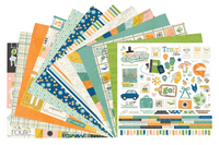 Colorful scrapbook papers and stickers in a monthly scrapbook kit featuring floral designs and cameras, ideal gifts for women