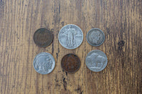Coins for Pro Style Sports Coin Collectors Box, including Buffalo nickel, mercury silver dime, Indian head penny, and more. 