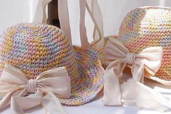 Monaco Cream Rose Ombré Ribbon Bow Straw Hat, Group Wedding and Anniversary Gift Hat, Mother's Day Gift