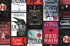 plenty of different hardcover horror or scary book titles like: red rain, the devils detective or follow me to ground.