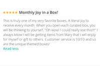 A rave review from a happy customer who received our current box, "Spring it on me".