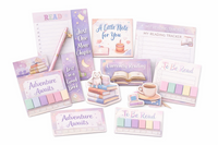 Bookmark stationery bundle includes: Annotated tabs, bookmarks, scented card from us, notepad, stickers, ink pen and a reading tracker.  