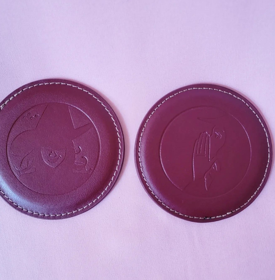 Wicked Broadway Musical inspired Glinda Elphaba Debossed Leather Coasters
