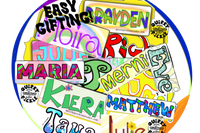 Example of many different personalized names on sticker designs that went out to actual penpal club subscribers