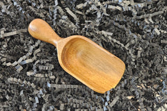 Handcrafted 4" acacia wood scoop—ideal for teas, coffee, spices, or small snacks with a natural, rustic touch.