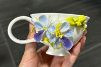 Hand Sculpted Floral Ceramic Art，a one of a kind coffee mug or a handcrafted tea cup.Enjoy with afternoon reading or during teatime.