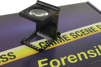 A blue box containing a forensikit is displayed in the back while a magnifier device is in the foreground
