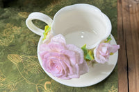 Hand Sculpted Floral Ceramic Art，a one of a kind coffee mug or a handcrafted tea cup.Enjoy with afternoon reading or during teatime.