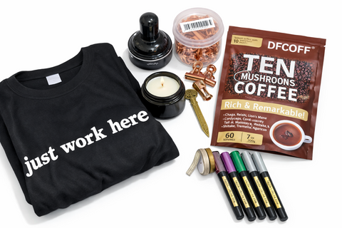 A woman excitedly opens a mailbox to reveal the Doodle Delight Stationary Box, a monthly subscription of office supplies