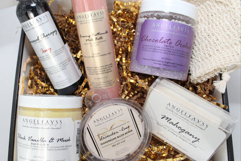 AngelFayss Productions beautifully curated subscription box of high quality, handcrafted bath and body products.