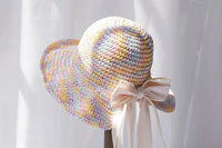 Monaco Cream Rose Ombré Ribbon Bow Straw Hat, Group Wedding and Anniversary Gift Hat, Mother's Day Gift