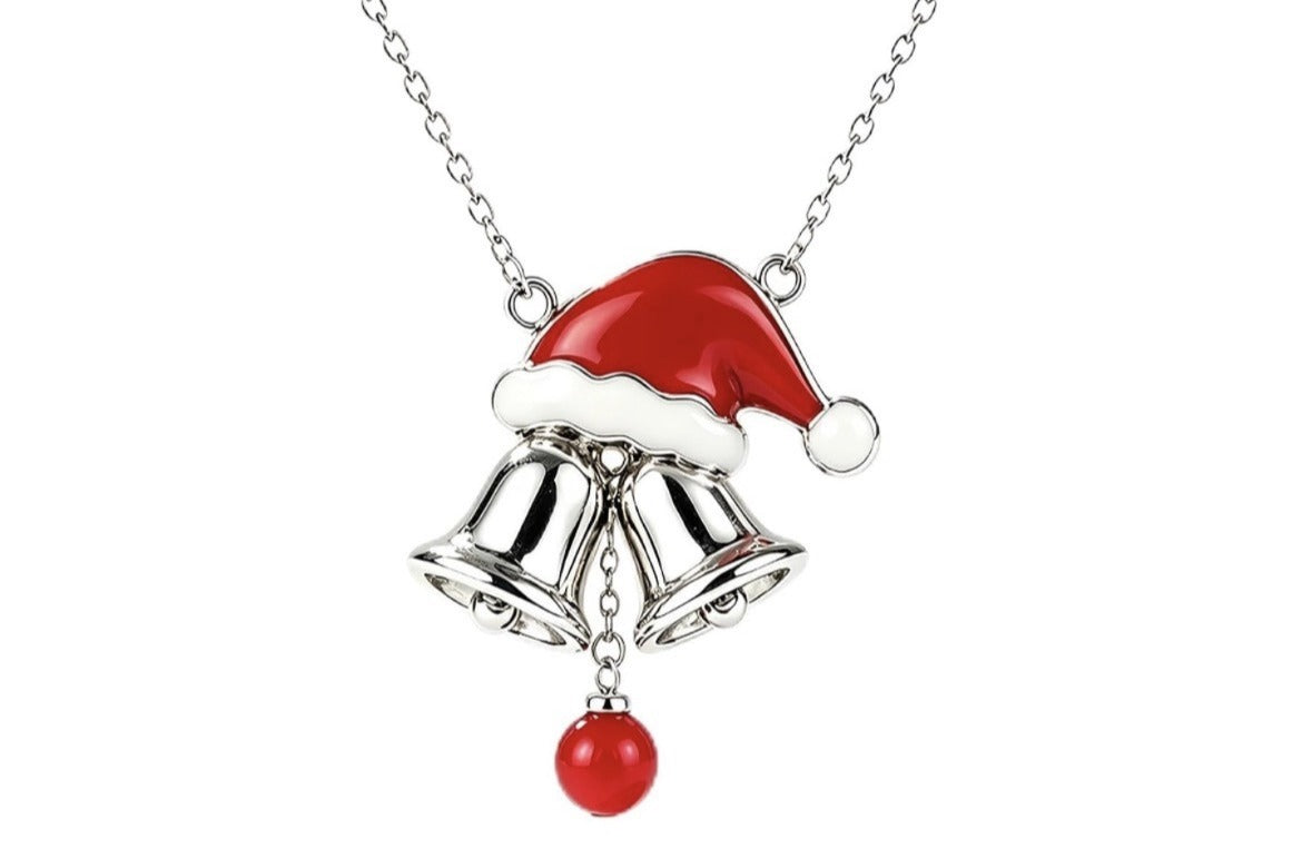 Silver Bells Santa Hat Pendant Necklace