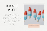 Description of the Bomb Pop bath bomb from the Wild Hare Apothecary with a graphic of the classic bomb pop popsicles