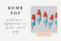 Description of the Bomb Pop bath bomb from the Wild Hare Apothecary with a graphic of the classic bomb pop popsicles