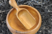 Matching 4" acacia wood bowl & scoop—perfect for serving snacks, tea, or coffee with rustic style and natural warmth.