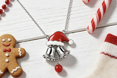 Silver Bells Santa Hat Pendant Necklace