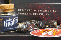 DnD Small business designed with love in Virginia Beach, Virginia custom stickers, dice and journals