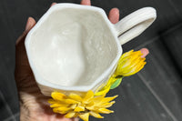 Hand Sculpted Floral Ceramic Art，a one of a kind coffee mug or a handcrafted tea cup.Enjoy with afternoon reading or during teatime.