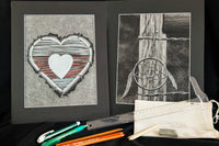 Our February 2026 Art Box, will include the drawings, Ripped Heart and Dream Catcher.  Come and get dirty with us and create.