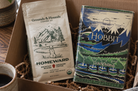 The Hobbit by J.R.R. Tolkien hardcover novel with Homeward coffee blend in a fantasy book subscription box