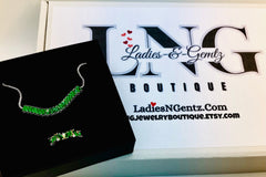 Emerald Green Gemstone Tennis Slider Bracelet & Ring Set, 2 karats
