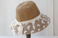Monaco Cream Rose Ombré Ribbon Bow Straw Hat, Group Wedding and Anniversary Gift Hat, Mother's Day Gift