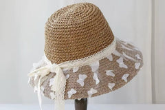 Monaco Cream Rose Ombré Ribbon Bow Straw Hat, Group Wedding and Anniversary Gift Hat, Mother's Day Gift