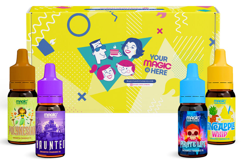 Enchanted Fragrance Oil subscription featuring 4 different 10ml dropper bottle fragrance oil scents delivered monthly.
