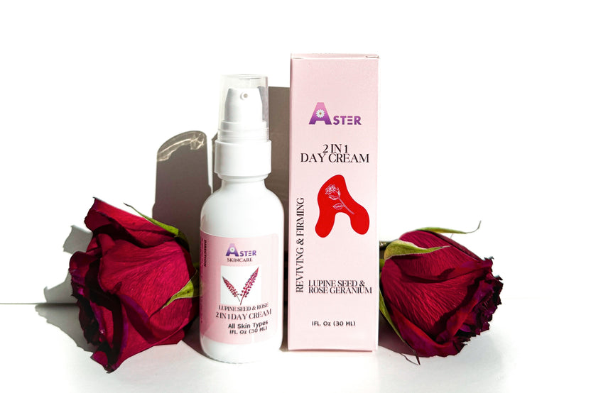 Aster Lupine Seed + Rose Day Cream 2-in-1 for face and under-eye area.