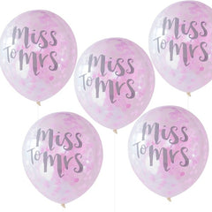 'Miss to Mrs' Pink Confetti Hen Party Balloons