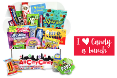 Example box open with sweet candy treats shown.  Box will come packed with new and unique candies.  Some that are old favorites and new. 