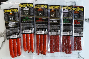 Snack Size: Boozy Jerky Style Steak Strip & Snack Stick Variety 8 Packages // 20 Servings