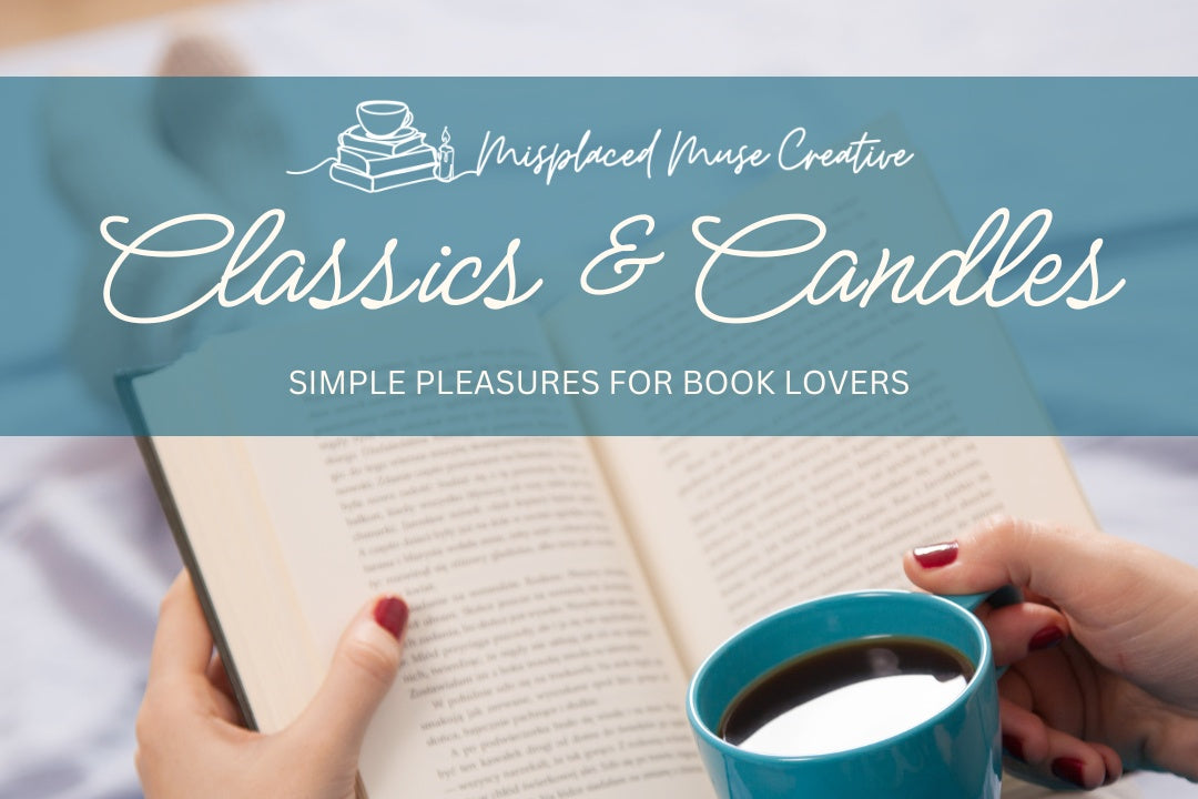 CLASSICS AND CANDLES LEAD IMAGE SHOWS AN OPEN BOOK AND A HOT CUP OF COFFEE BEING HELD BY A PERSON WITH RED NAILS. 