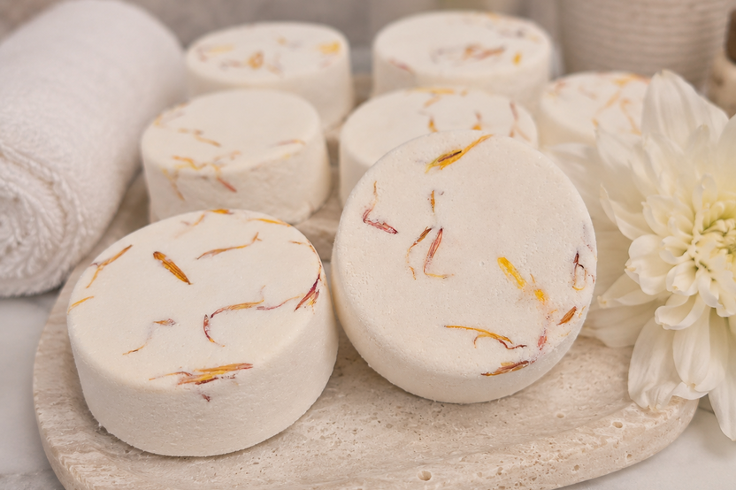 Natural bath bombs infused with calendula flowers.  Lightly scented.                                             
