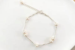 Sara Roses Flower Ivory Silver Pearl Ball Charm Gift Bracelet