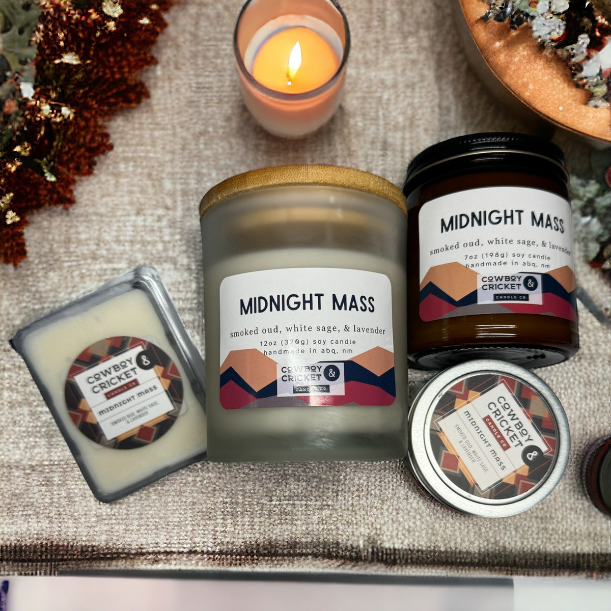 Midnight Mass Soy Candles and Melts - Smoked Oud, White Sage, & Lavender - Netflix Inspired
