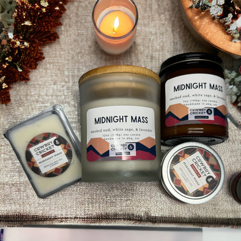 Midnight Mass Soy Candles and Melts - Smoked Oud, White Sage, & Lavender - Netflix Inspired