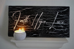 Rustic Crackle Faith.Hope.Love Signs (White or Black)