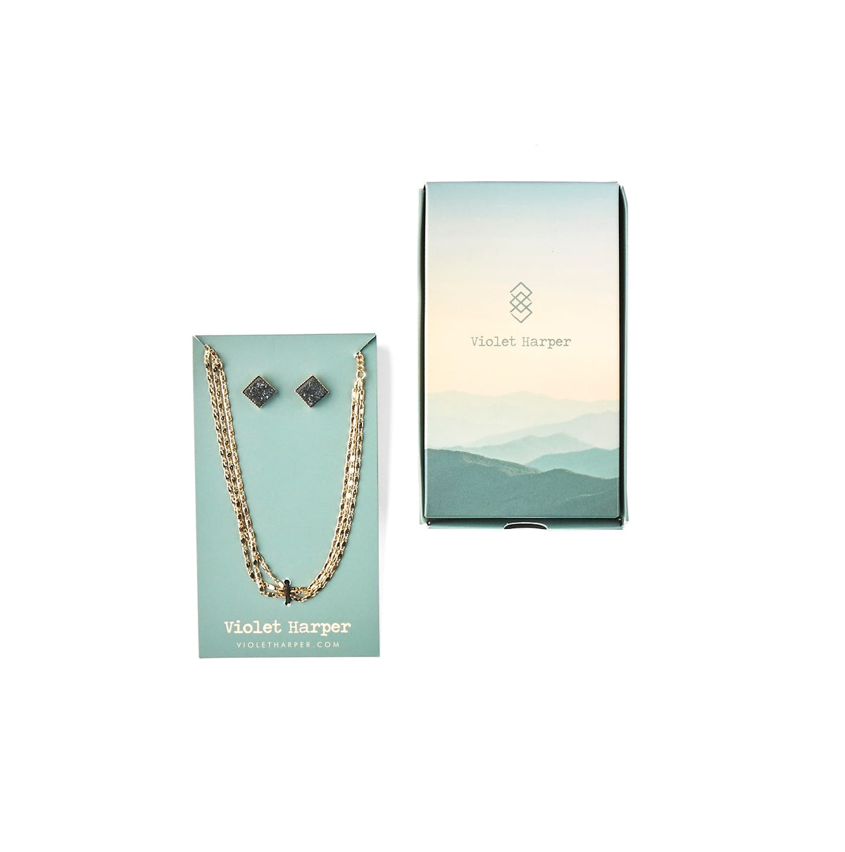 Violet Harper Isla Layered Necklace + Black Druzy Earring Set