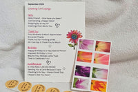 Make writing the inside of your greeting cards easy with a list of potential greetings with every subscription box received.