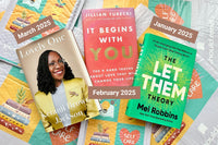 January, February, and March 2025 book picks including The Let Them Theory, It Begins With You, and Lovely One, on branded packaging