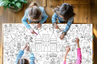 Seasonal kids coloring tablecloths; fun, themed designs delivered monthly for creative playtime all year long. Made in the USA