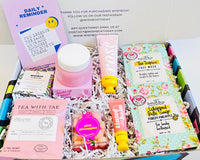 Summer gift box for teen girls,: self care skin care items,  summer treat and positive messages are included in the box